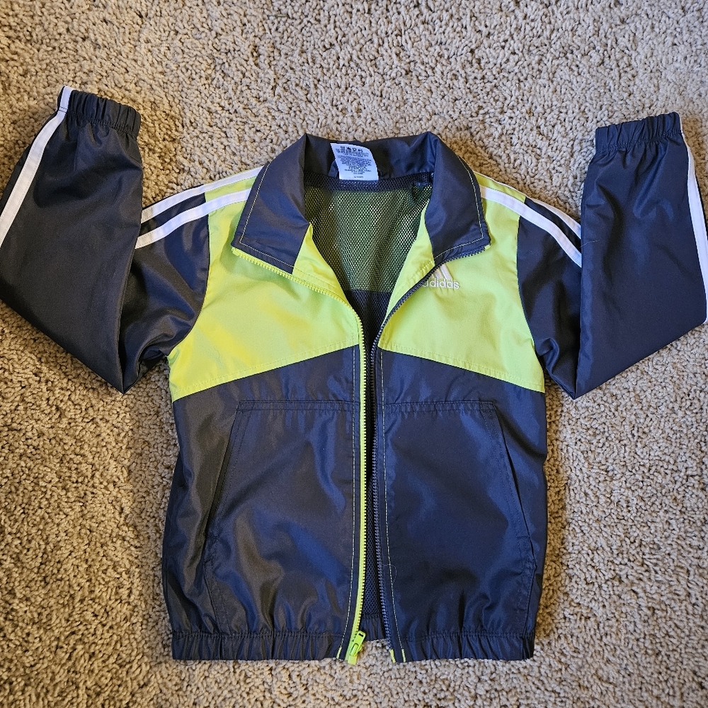 Adidas Toddler Navy and Neon Green Windbreaker Jacket Size 3T